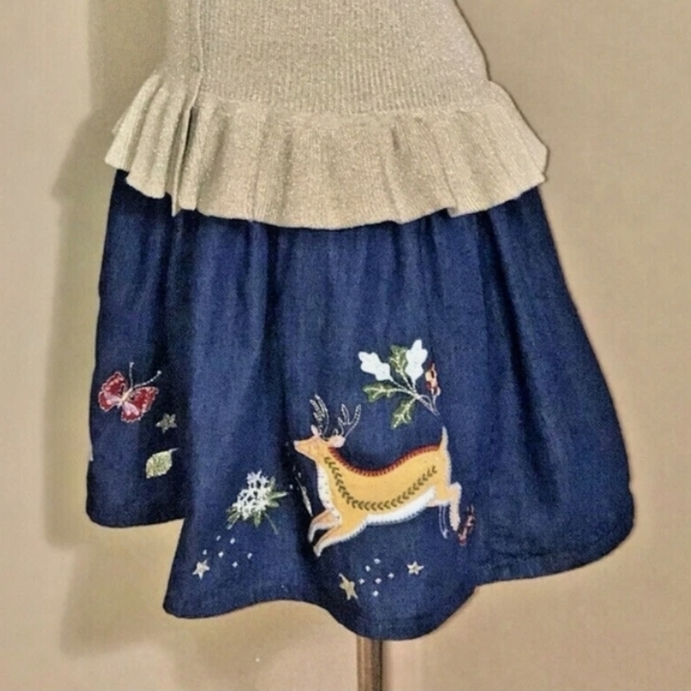 Mini Boden Blue Skirt with Embroidered Deer and Flowers - Picture 6 of 10